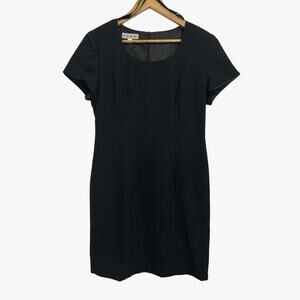 Dressbarn 90's Black Back Slit Round Neck Short Sleeve Shift Dress 8